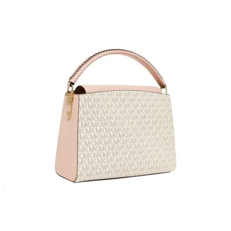 MICHAEL KORS Karlie Leather Shoulder Bag, Crossbody Bag, Handbag Medium Size Women's Vanilla White & Pink-1