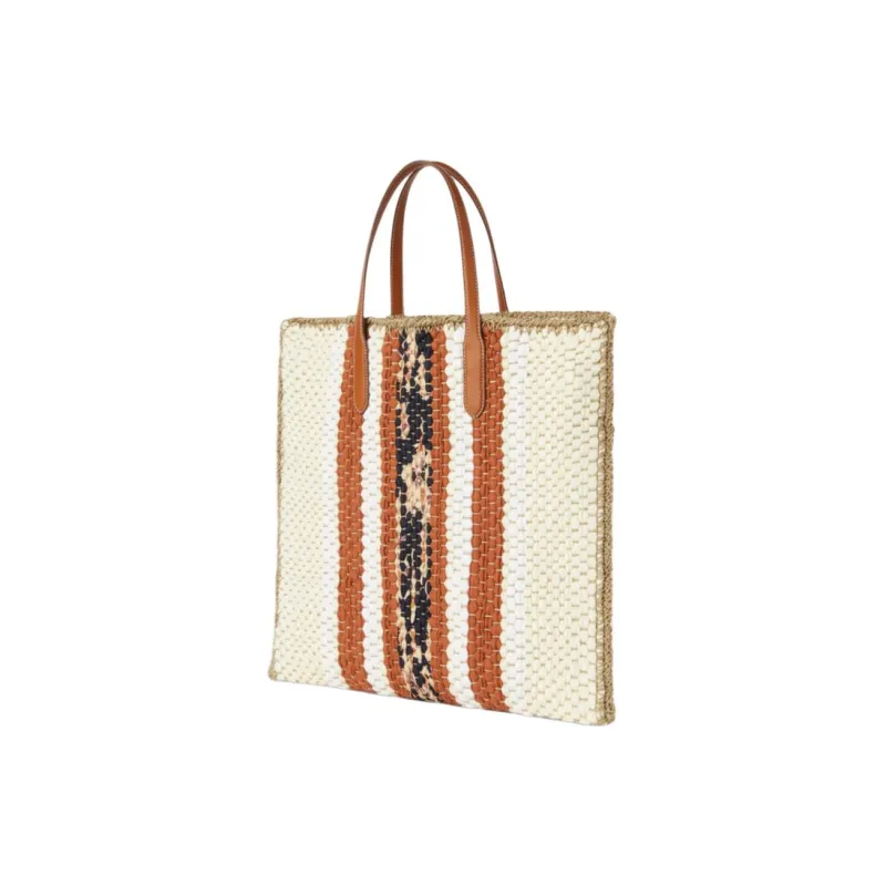 Loro Piana Silk Blend Linen Tote Bag Shopping Bag Handbag Women's Beige & Brown-1