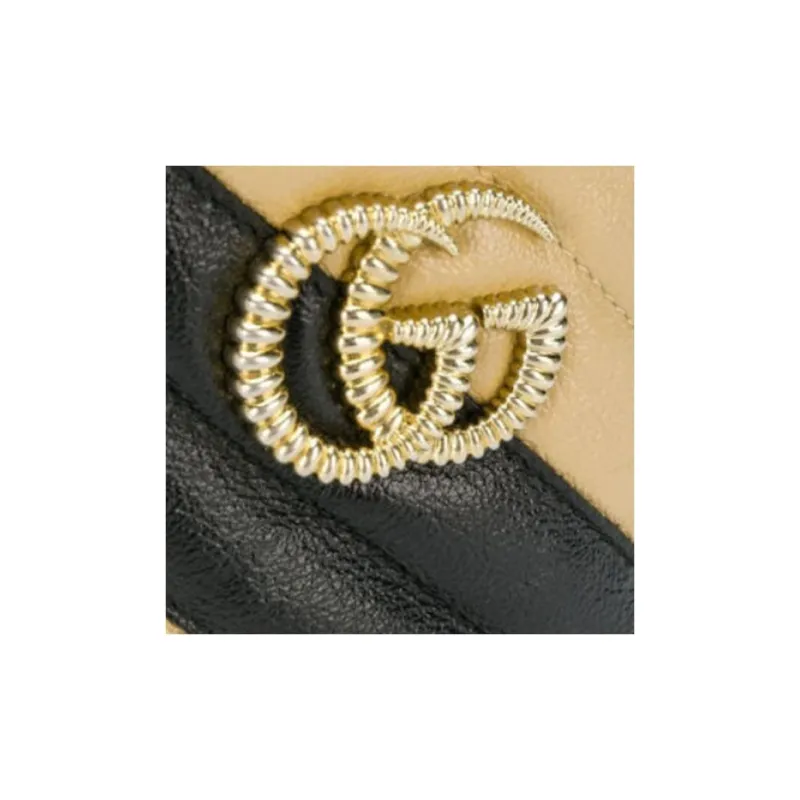 GUCCI GG Marmont Leather Bucket Bags Shoulder Bag Crossbody Bag Handbag Mini Women's Black/Beige-3