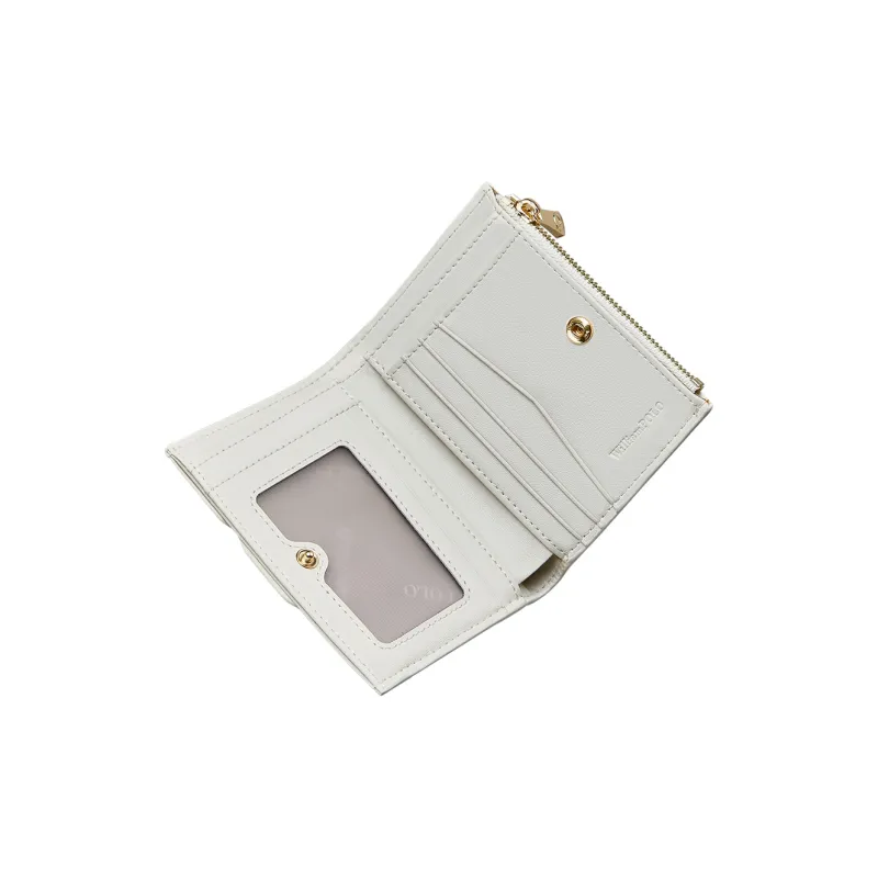 WilliamPOLO Cow Leather Zip Closure Coin Purse Regular Women's White/Black/Brown-4