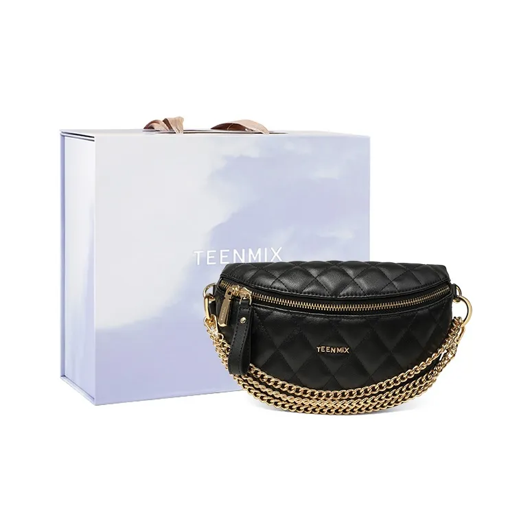 Teenmix Cow Leather Crossbody Bag, Sling Bag, Fanny Pack Style Women's Bag Medium Size Women's Black-1