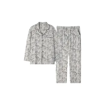 Sha Qian Pajama Set For Spring And Autumn Men's Light Gray