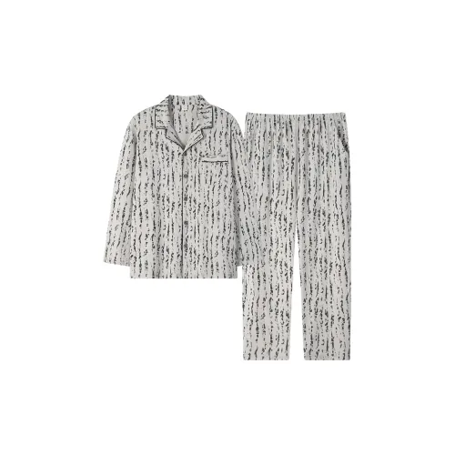 Sha Qian Pajama Set For Spring And Autumn Men's Light Gray