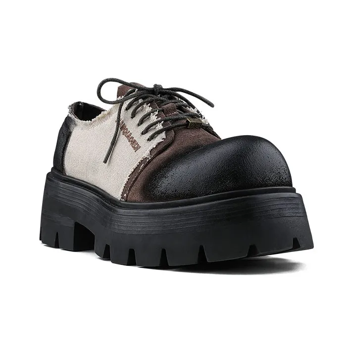 HANQIAORIJI Heavy Industry Series Casual Derby Shoes Men's Black Brown-1