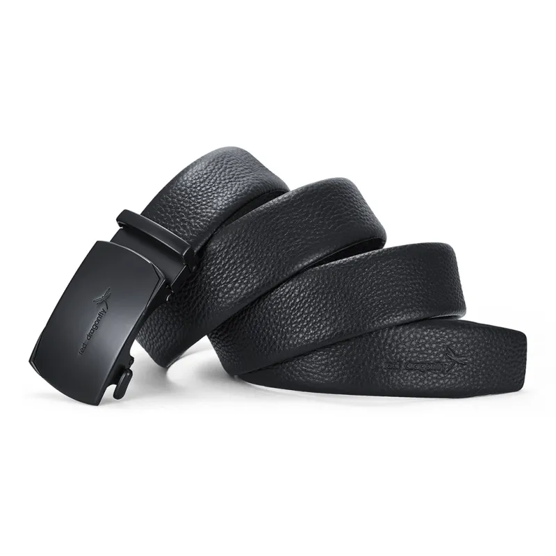 RED DRAGONFLY Casual Luxe Automatic Buckle Top Grain Cow Leather Belts Men's Black Width 3.5CM-3