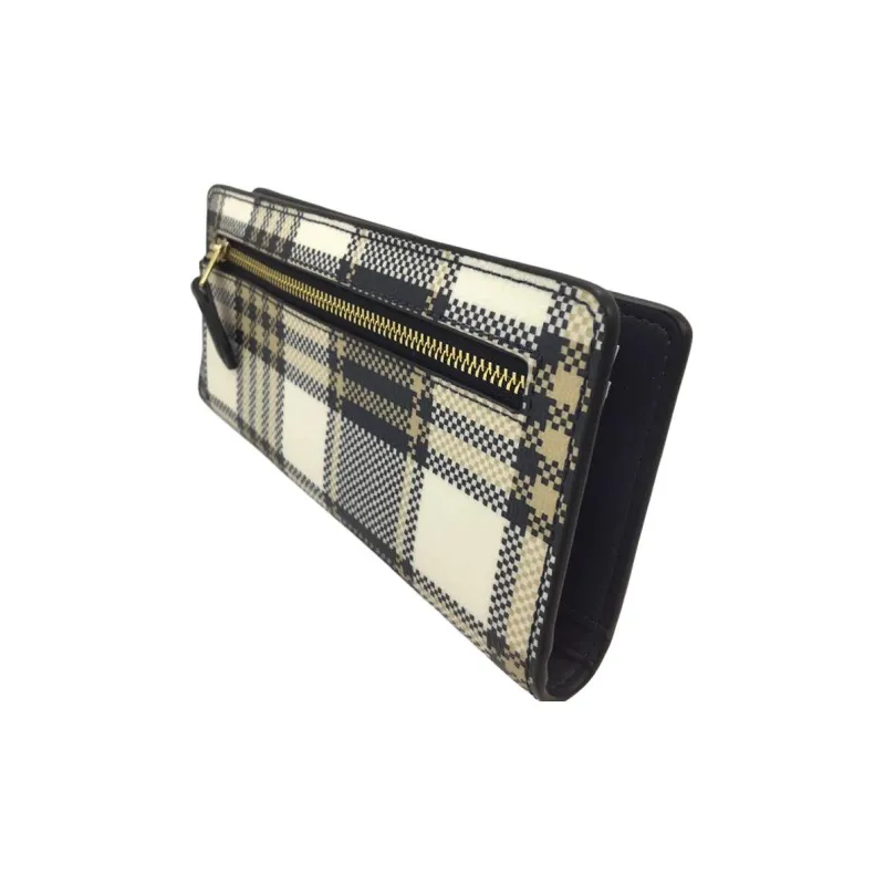 COACH Slim Wallet Smooth Pebbled Leather Card Holder Wallet Women's Black & Gray White-1