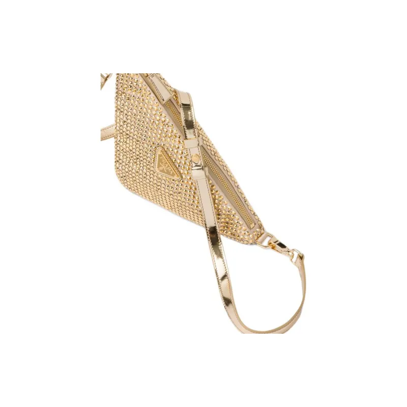 PRADA Triangle Faux Crystal Satin Fabric One Shoulder Handbags Mini Women's Gold-4