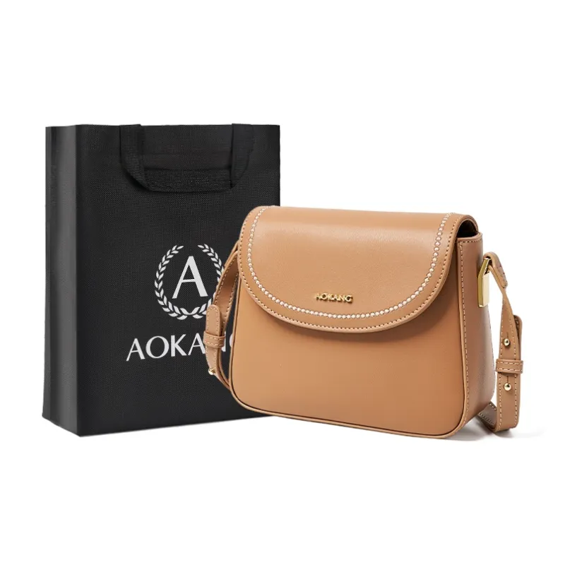 AOKANG Cow Leather Small Square Bag Shoulder Bag Small Size Women's Caramel Coffee/Cream Apricot/Classic Black-4