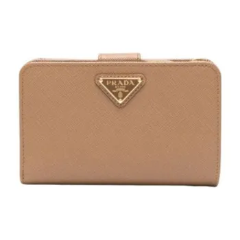 PRADA Saffiano Leather Card Holder Wallet Women's Light Brown