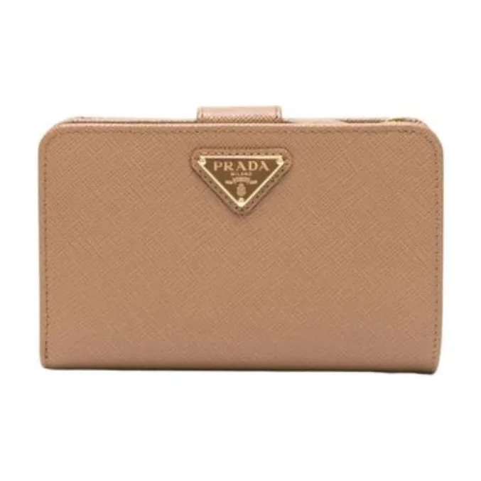PRADA Saffiano Leather Card Holder Wallet Women's Light Brown-0