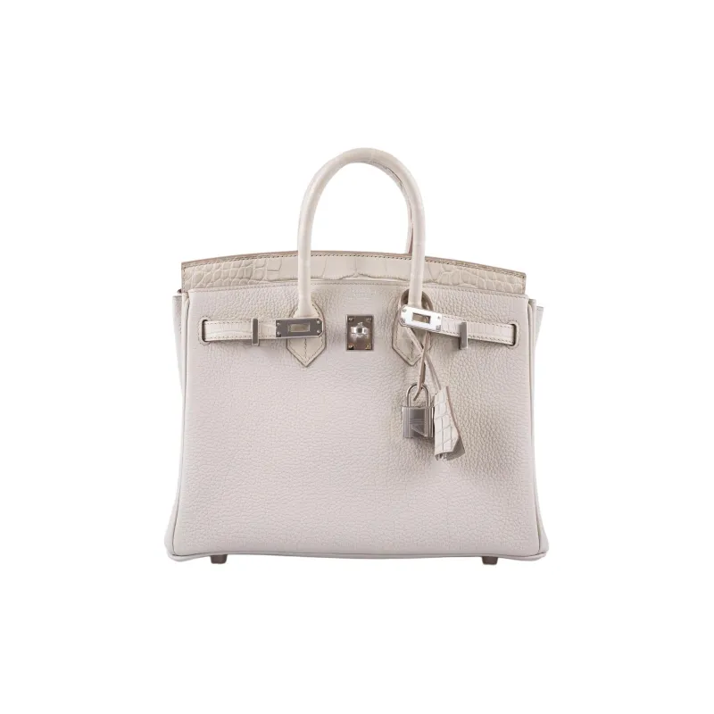 HERMES Birkin Togo Calfskin Matte Alligator Leather Birkin Bag Handbags Women's Gray-2