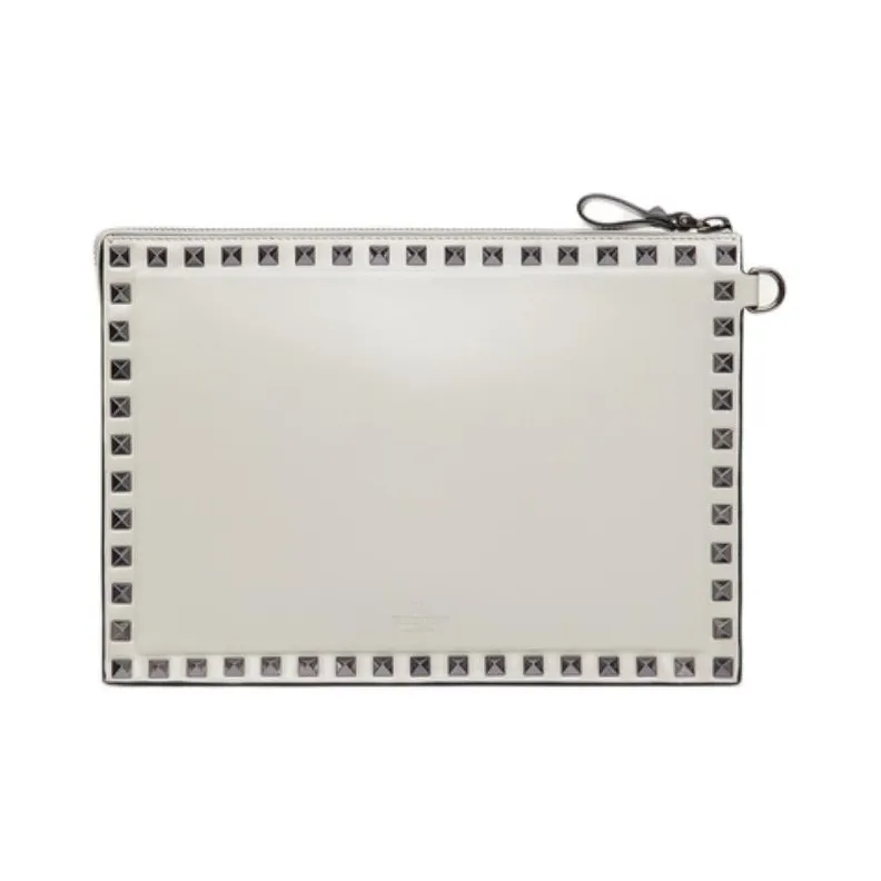 Valentino Rockstud Cow Leather Clutch Men's Opal Gray-4