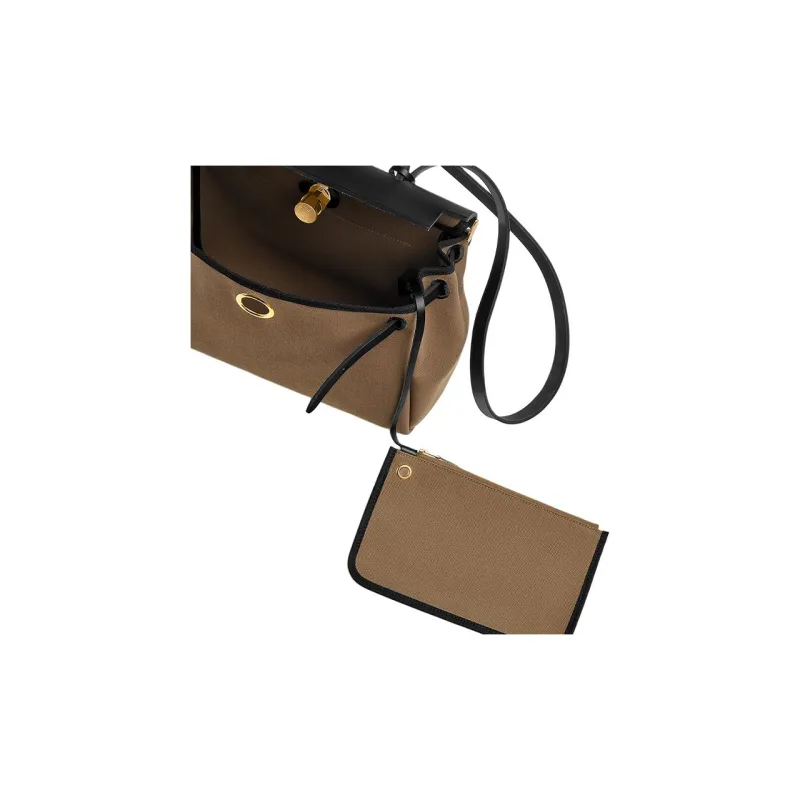HERMES Herbag Canvas With Leather Canvas Bag Handbag Shoulder Bag Crossbody Bag Women's Brown Green With Black Accents-3