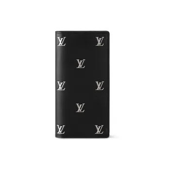 LOUIS VUITTON Leather Wallet Men's Black & Silver