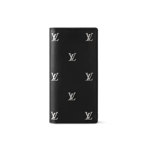 LOUIS VUITTON Leather Wallet Men's Black & Silver