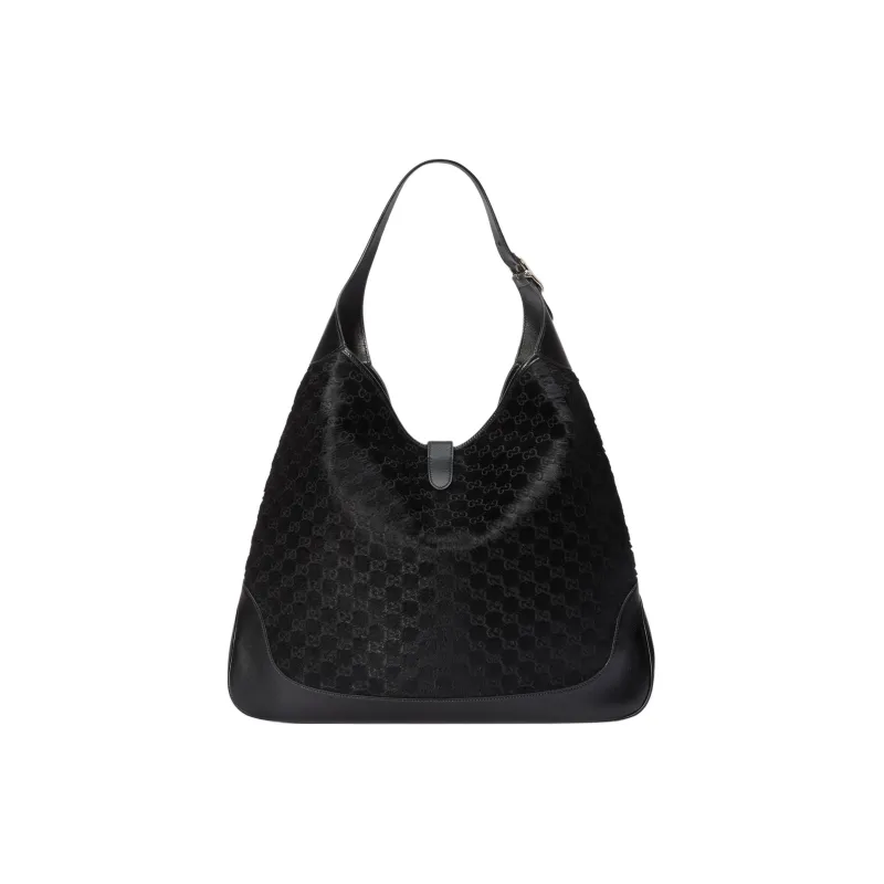 GUCCI Jackie 1961 Velvet Shoulder Bag Large Size Women's Black-6