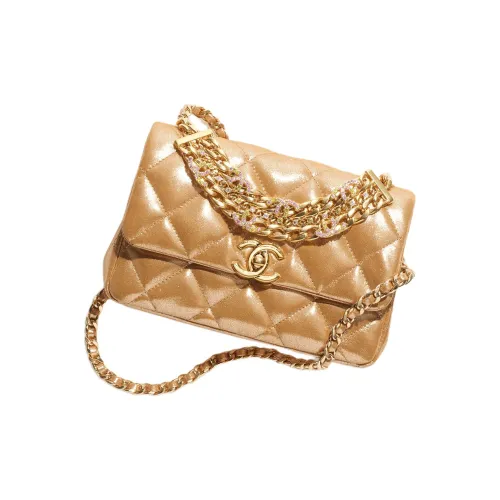 CHANEL Metallic Touch Calfskin Mouth Cover Bag Crossbody Bag Mini Women's Gold