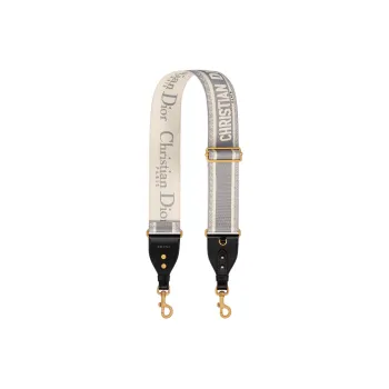 DIOR Embroidered With Calfskin Shoulder Strap With Pouch Shoulder Strap Women's Gray & Black
