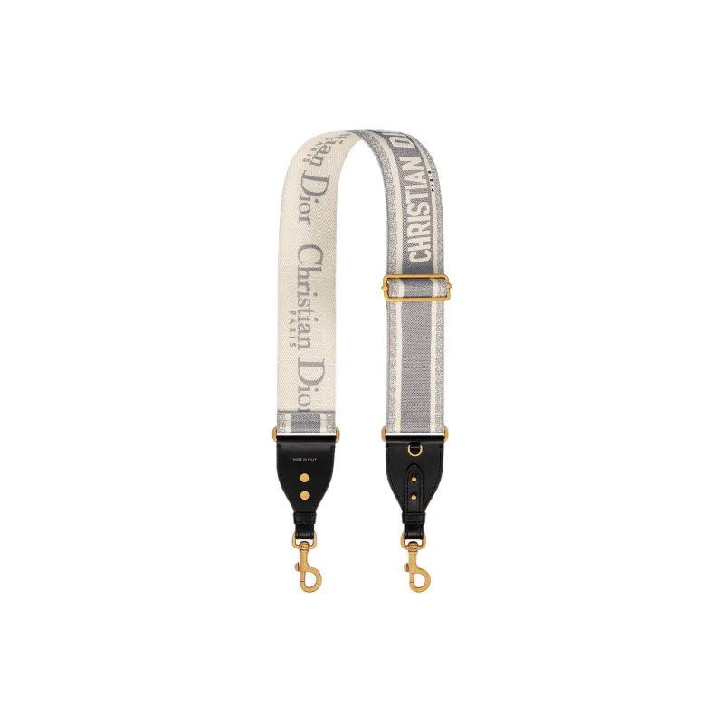 DIOR Embroidered With Calfskin Shoulder Strap With Pouch Shoulder Strap Women's Gray & Black-0
