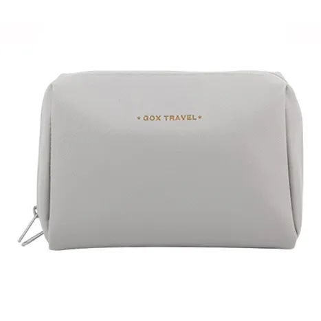 GOX Leather Makeup Bag Large Size Unisex Beige Apricot/Cloud Gray/Black-6
