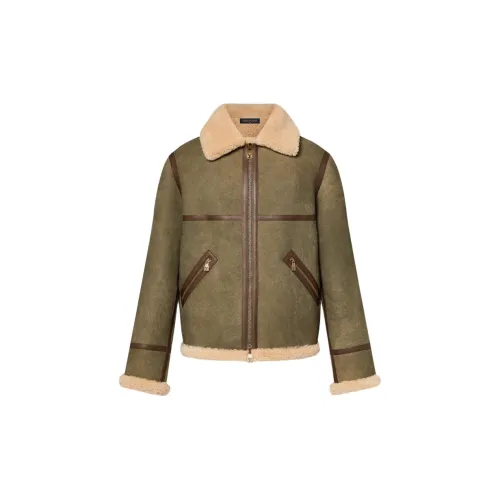 LOUIS VUITTON Leather Jackets Men Olive Green