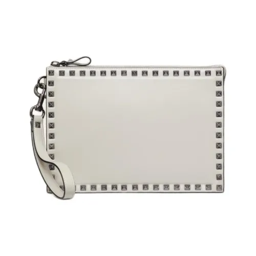 Valentino Rockstud Cow Leather Clutch Men's Opal Gray