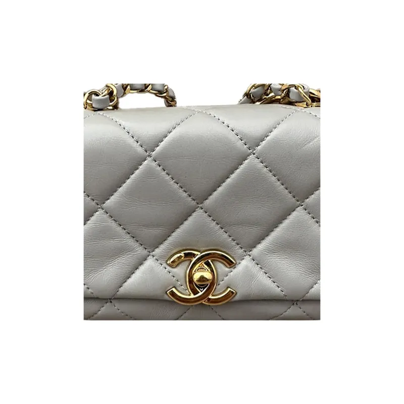 CHANEL Sheepskin Shoulder Bag, Crossbody Bag Mini Women's Gray-1