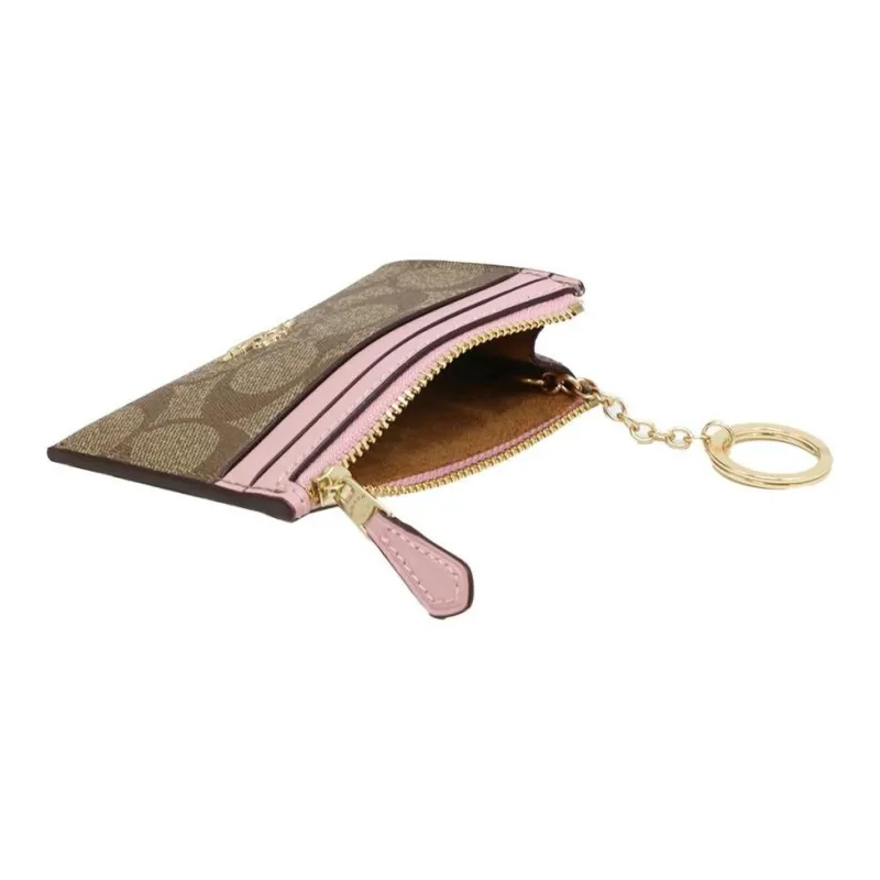 COACH Mini Id Skinny Leather Patchwork PVC Key Pouches Card Holders Mini Women's Pink & Brown Monogram-3