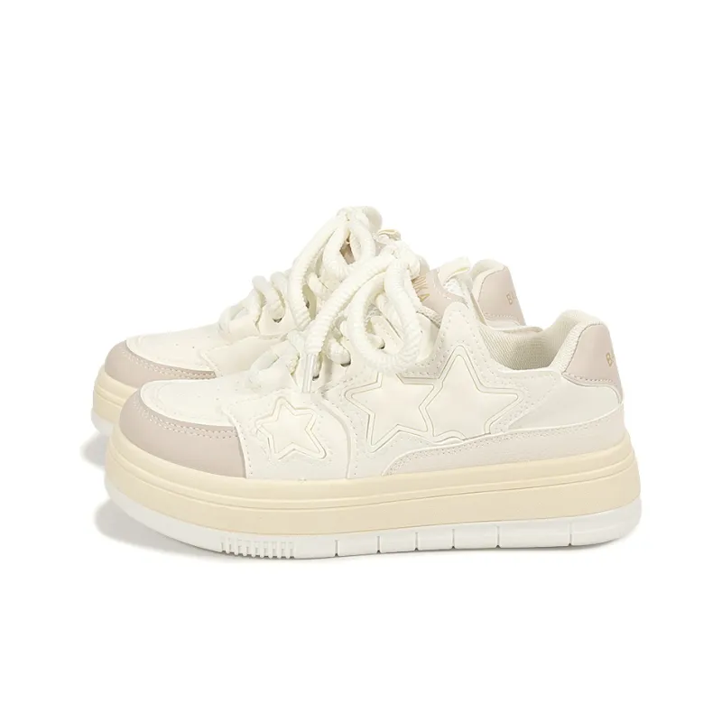 Miss Zhang Cushioned Wear-Resistant Lightweight Height Increasing Low-Top Skateboard Shoes Women's Greige-2