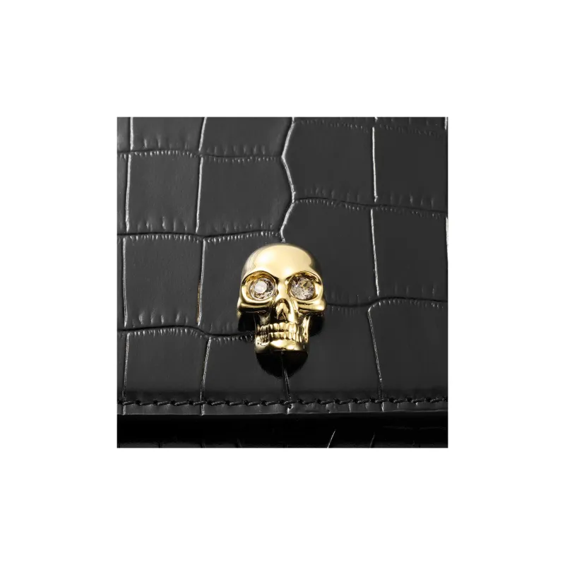 Alexander McQueen Crocodile Pattern Leather Chain Bag Shoulder Bag Women's Black-7