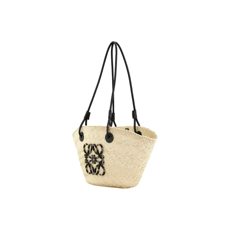 LOEWE Anagram Basket Palm Fiber With Cow Leather Tote Bag, Shopping Bag, Shoulder Bag, Handbag Trumpets Women's Black-1