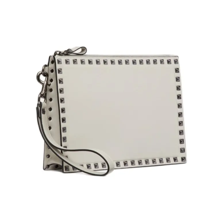 Valentino Rockstud Cow Leather Clutch Men's Opal Gray-1