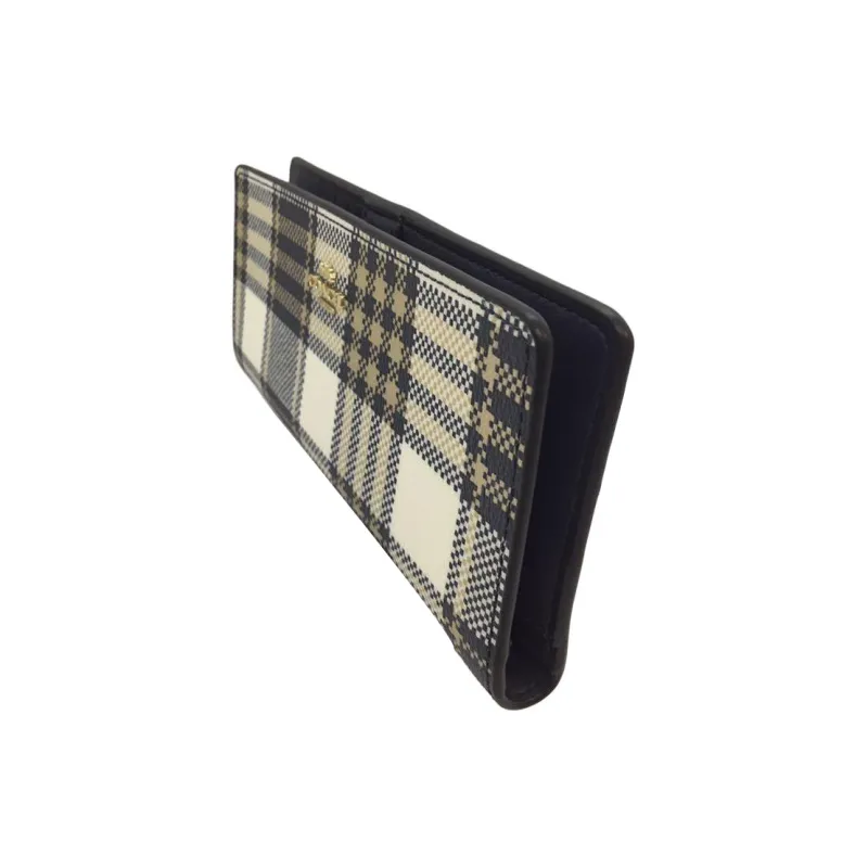 COACH Slim Wallet Smooth Pebbled Leather Card Holder Wallet Women's Black & Gray White-2
