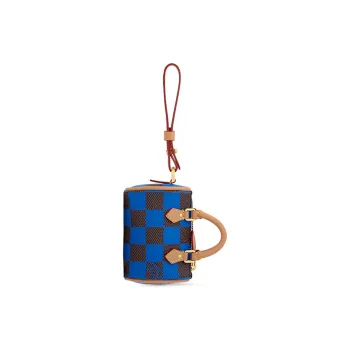 LOUIS VUITTON Speedy Cow Leather Pillow Bag Accessory Pendant Mini Men's Blue & Black