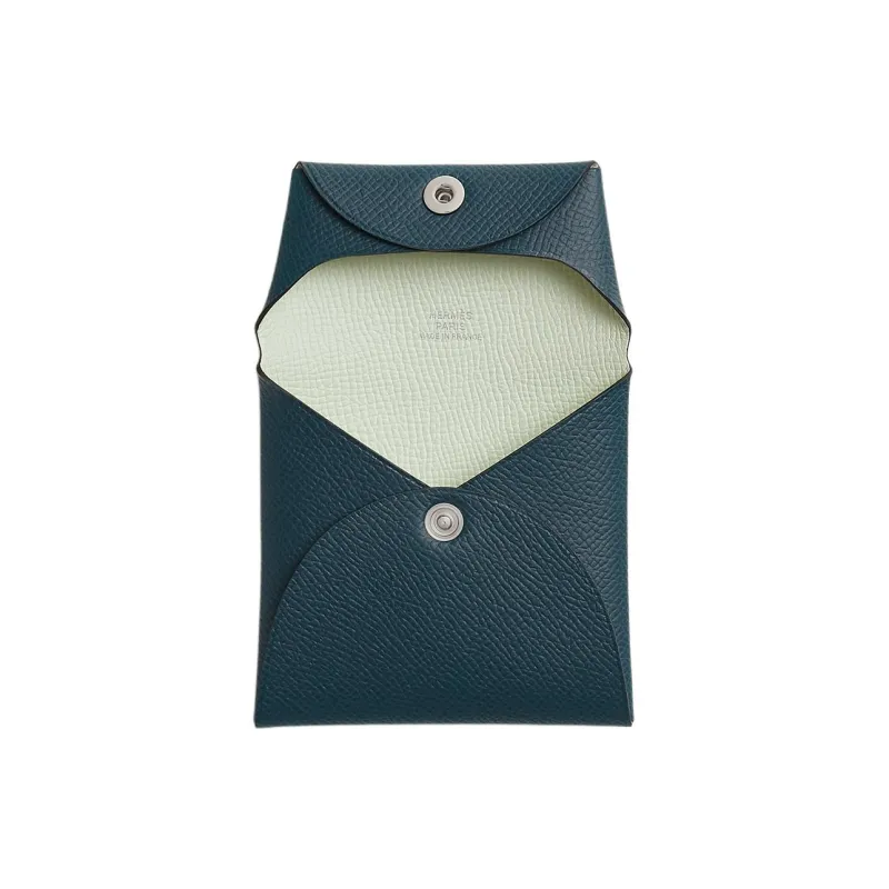 HERMES Bastia Epsom Calfskin Coin Purses Wallets Women's Prussian Blue With Resilient Bubble Green-1