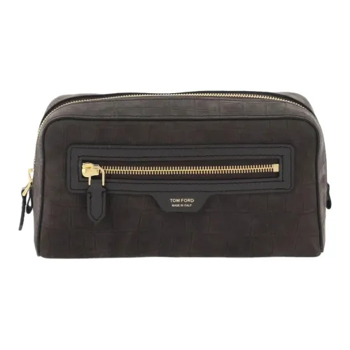 TOM FORD Calfskin Handheld Makeup Bag Men's Brown
