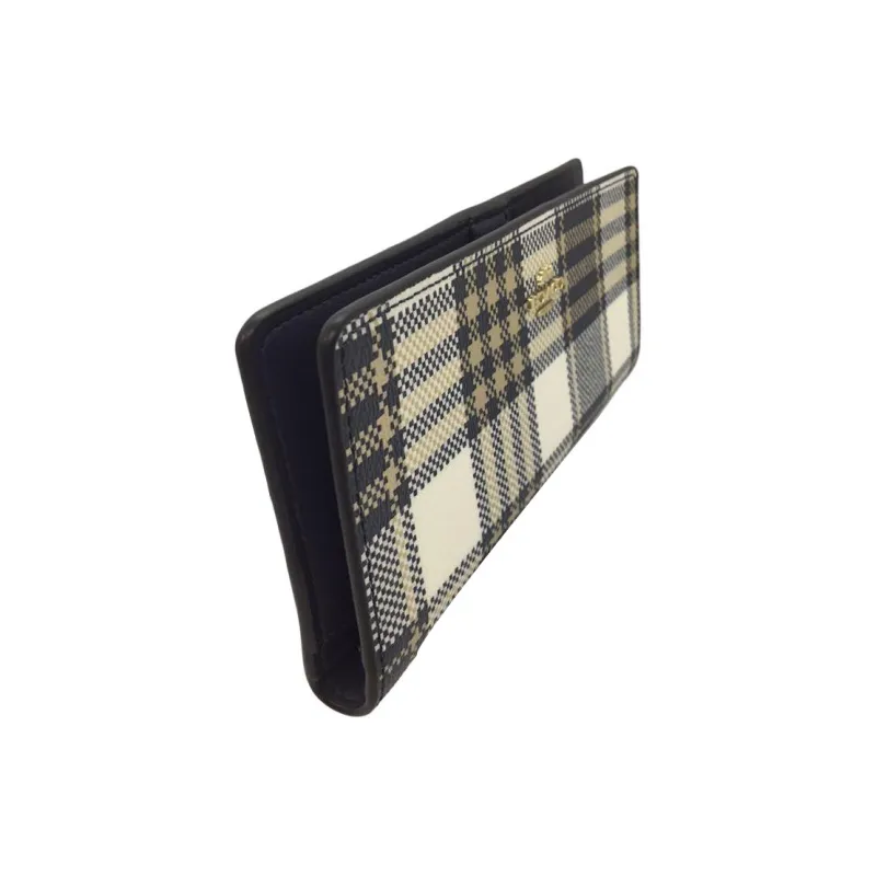 COACH Slim Wallet Smooth Pebbled Leather Card Holder Wallet Women's Black & Gray White-3