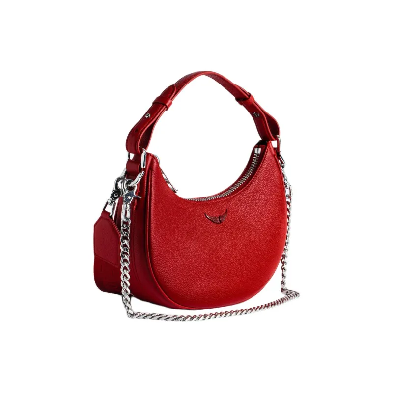 Zadig & Voltaire Grained Leather Crescent Bag Shoulder Bag Crossbody Bag Handbag Mini Women's Red-1