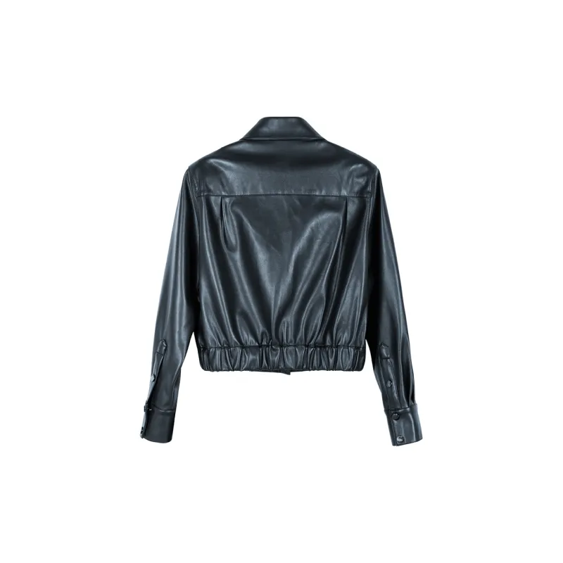MISSSHINE Leather Jacket Women's Black-1
