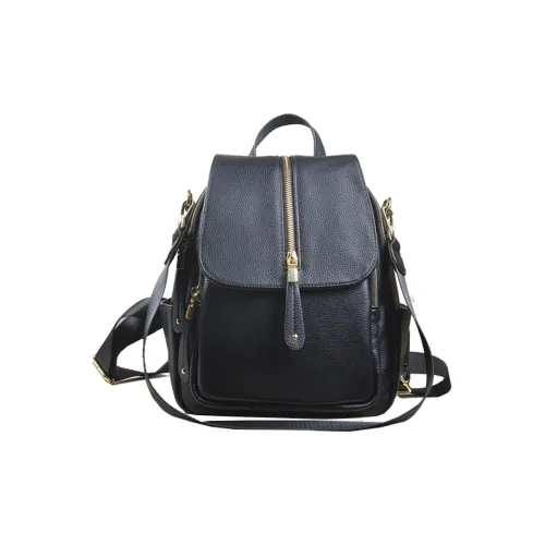 VANDEE Cow Leather Backpack Shoulder Bags Medium Size Women's Black