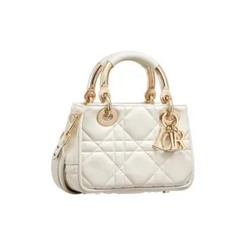 DIOR Lady Dior Calfskin Shoulder Bag Crossbody Bag Handbag Mini Women's White