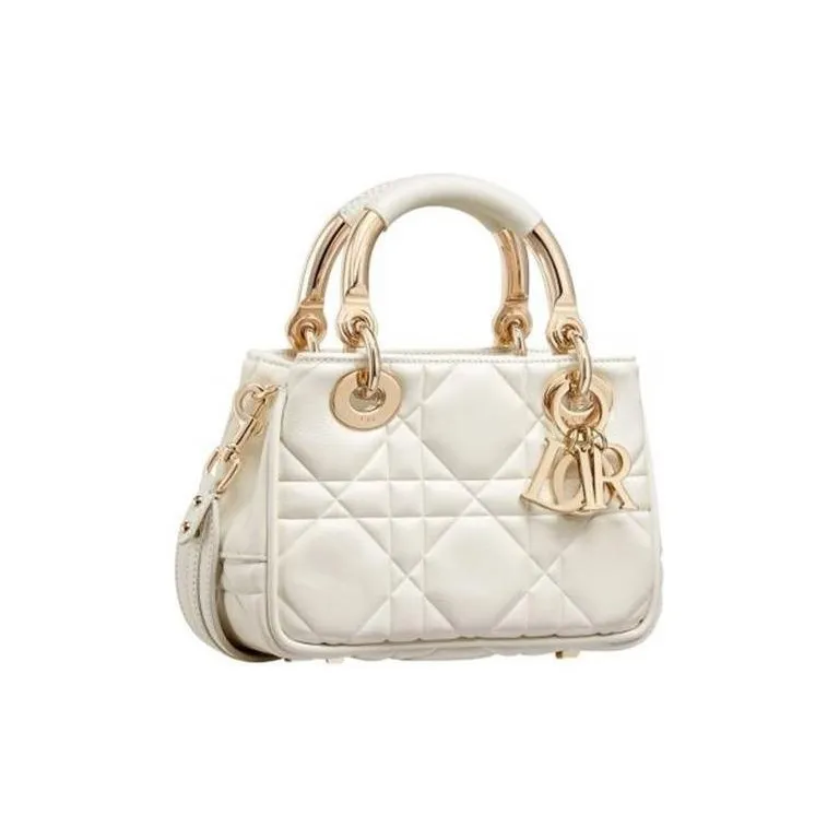 DIOR Lady Dior Calfskin Shoulder Bag Crossbody Bag Handbag Mini Women's White-0