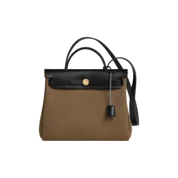 HERMES Herbag Canvas With Leather Canvas Bag Handbag Shoulder Bag Crossbody Bag Women's Brown Green With Black Accents