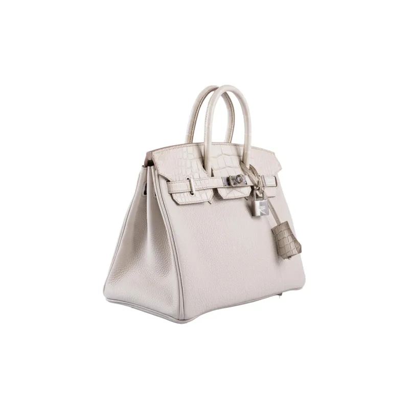 HERMES Birkin Togo Calfskin Matte Alligator Leather Birkin Bag Handbags Women's Gray-4