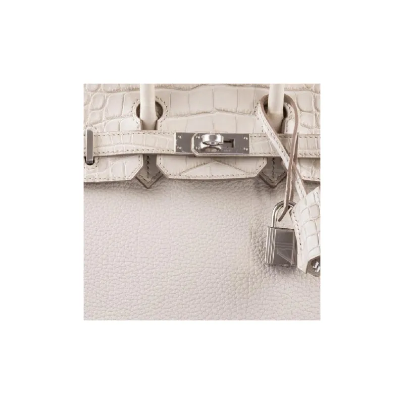 HERMES Birkin Togo Calfskin Matte Alligator Leather Birkin Bag Handbags Women's Gray-7