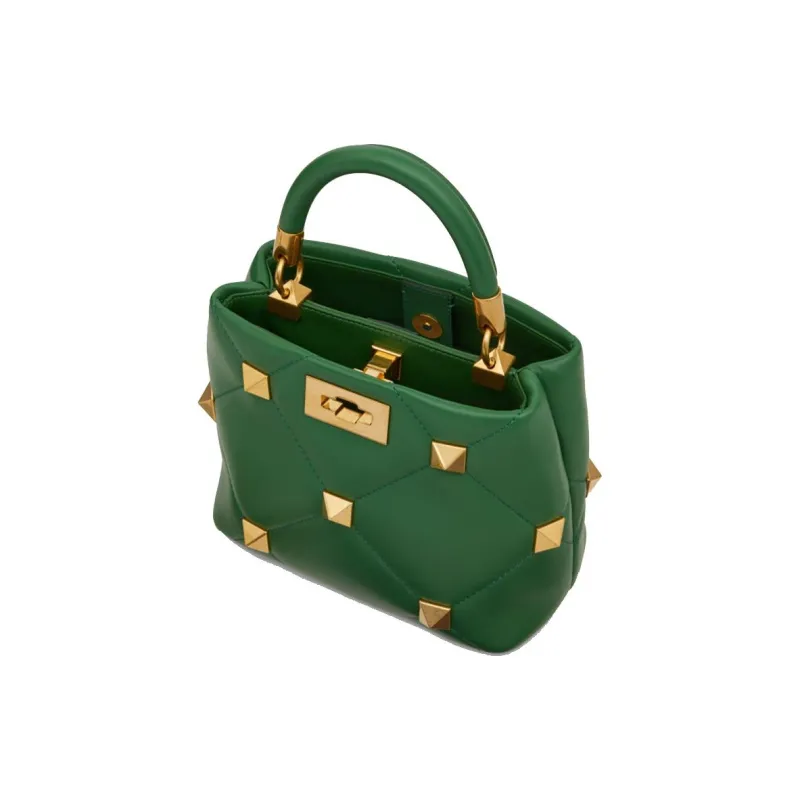 Valentino Roman Stud Sheepskin Shoulder Bag Crossbody Bag Handbags Small Size Women's Green-3