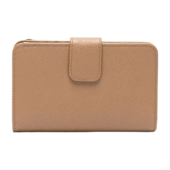 PRADA Saffiano Leather Card Holder Wallet Women's Light Brown-1