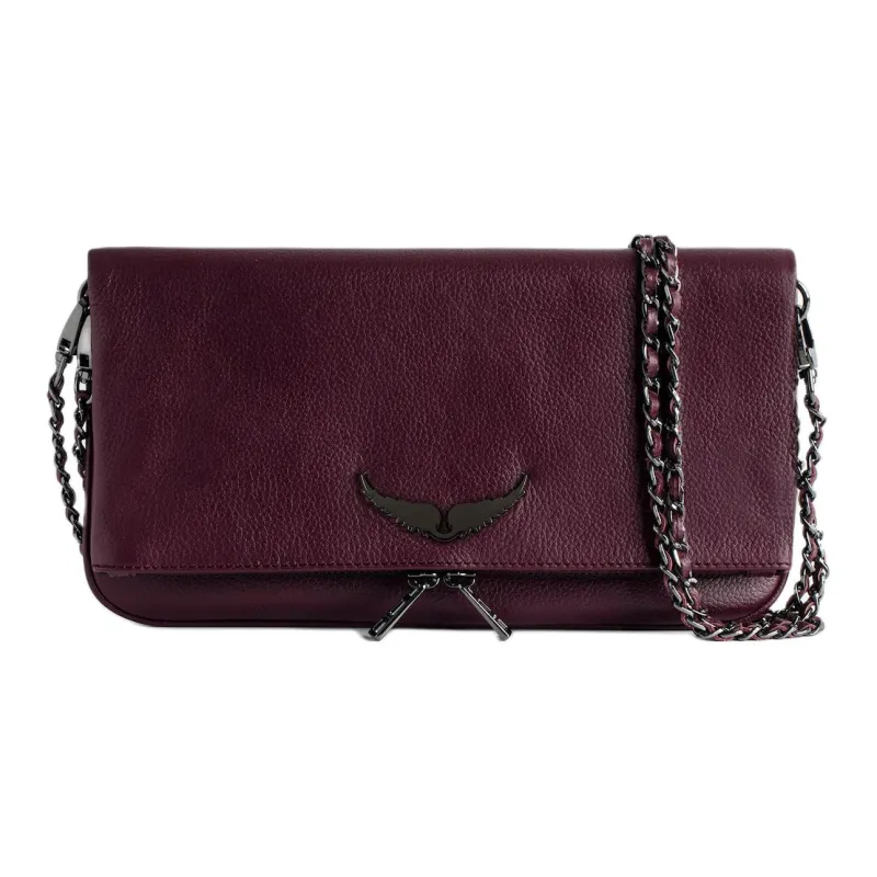 Zadig & Voltaire Cow Leather One Shoulder Crossbody Clutches Women's Burgundy-0
