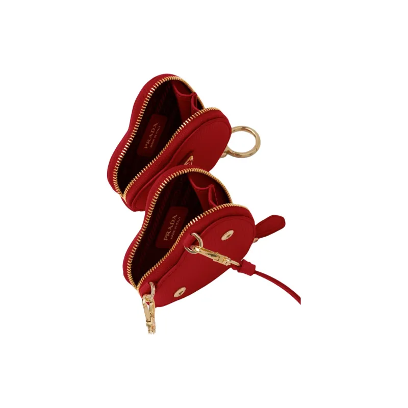 PRADA Saffiano Leather Portable One Shoulder Crossbody Clutches Mini Women's Red-3