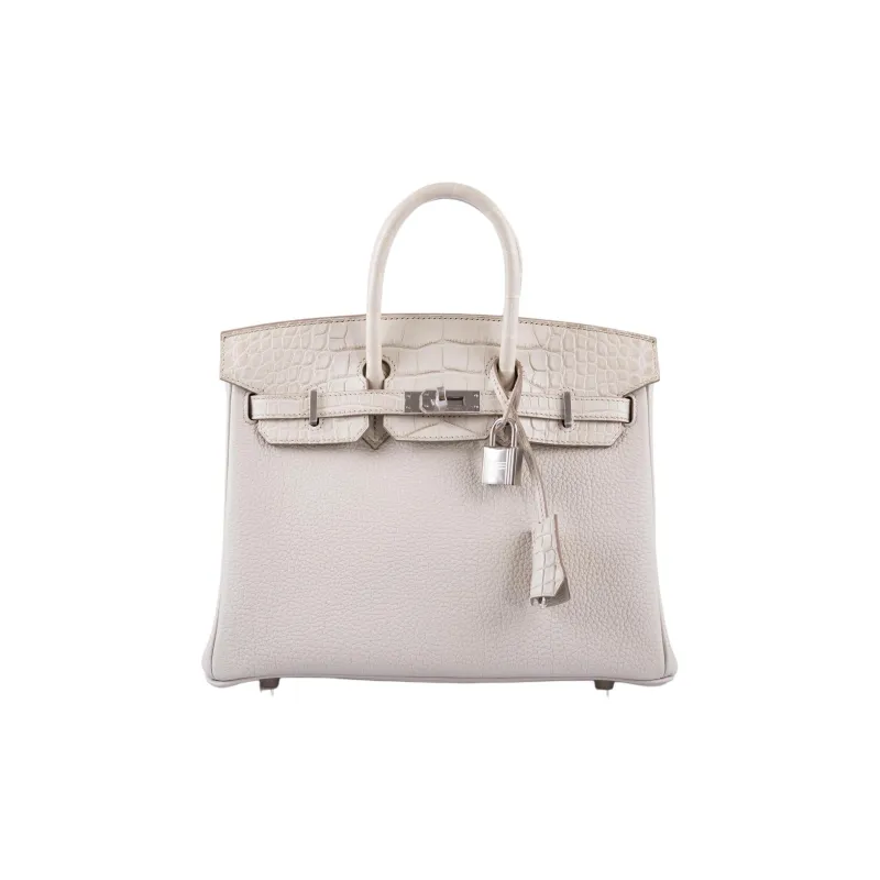 HERMES Birkin Togo Calfskin Matte Alligator Leather Birkin Bag Handbags Women's Gray-1